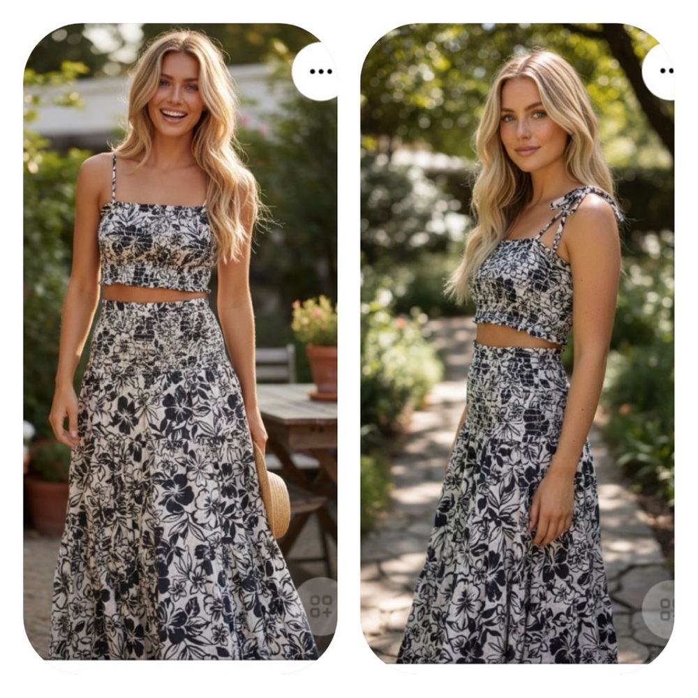 American Eagle black/white floral smocked crop top & skirt set - Picture 14 of 14